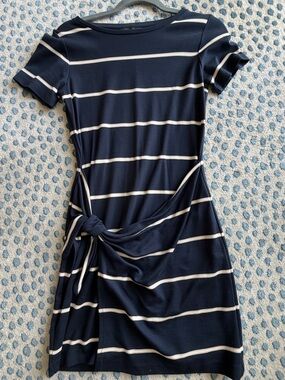 Club Monaco Navy & White Striped Tie-Knot Tunic Dress